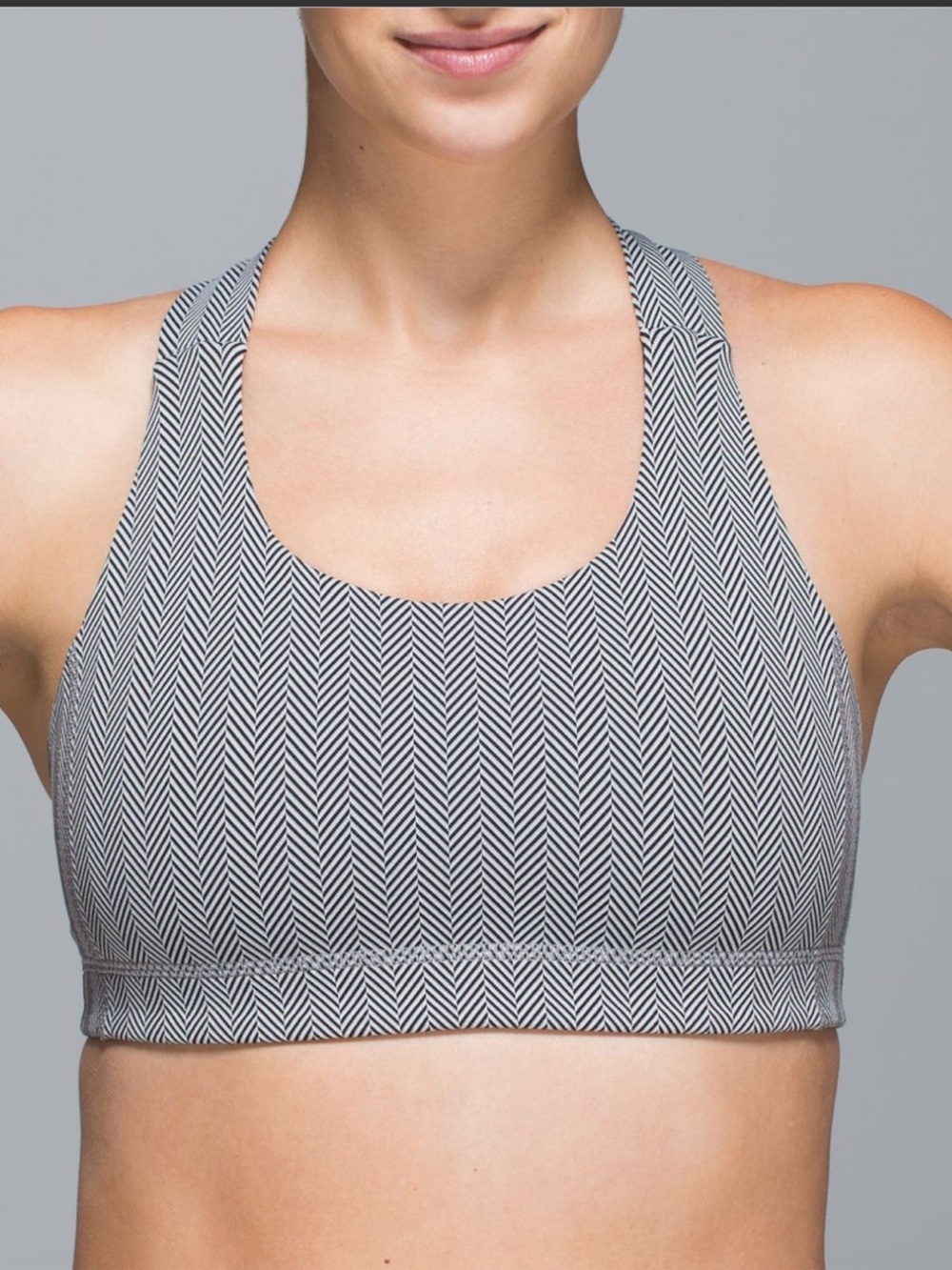 Lululemon All Sport Bra Giant Herringbone Black Heathered Silver Spoon Size 10